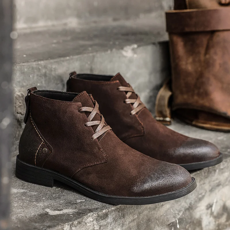 Vintage Leatherwork - Nowe botki ze skóry zamszowej, ręcznie