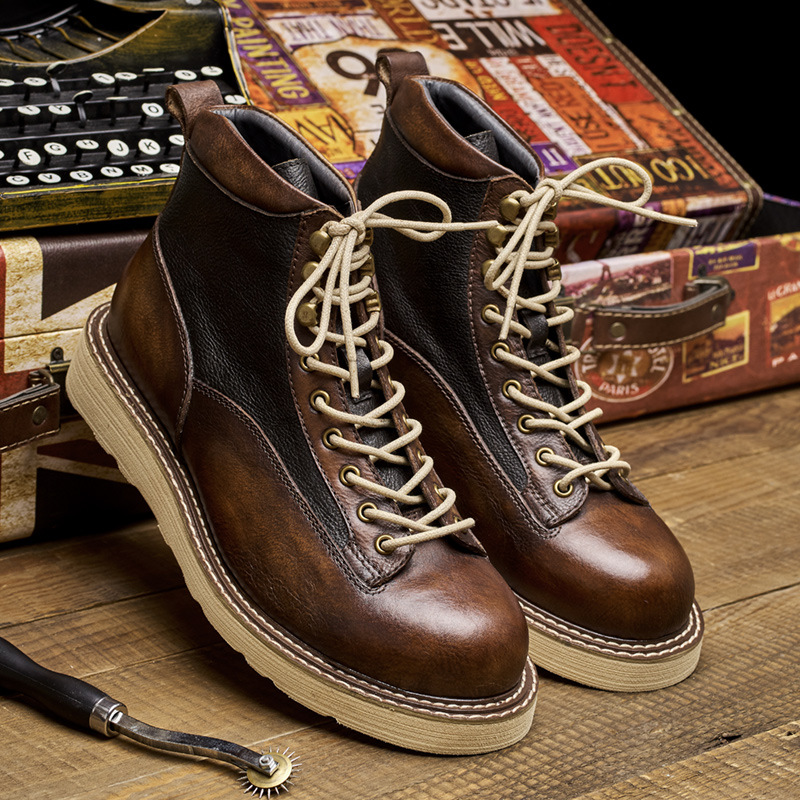 Vintage Leatherwork - Męskie krótkie buty robocze, styl Amekaji,