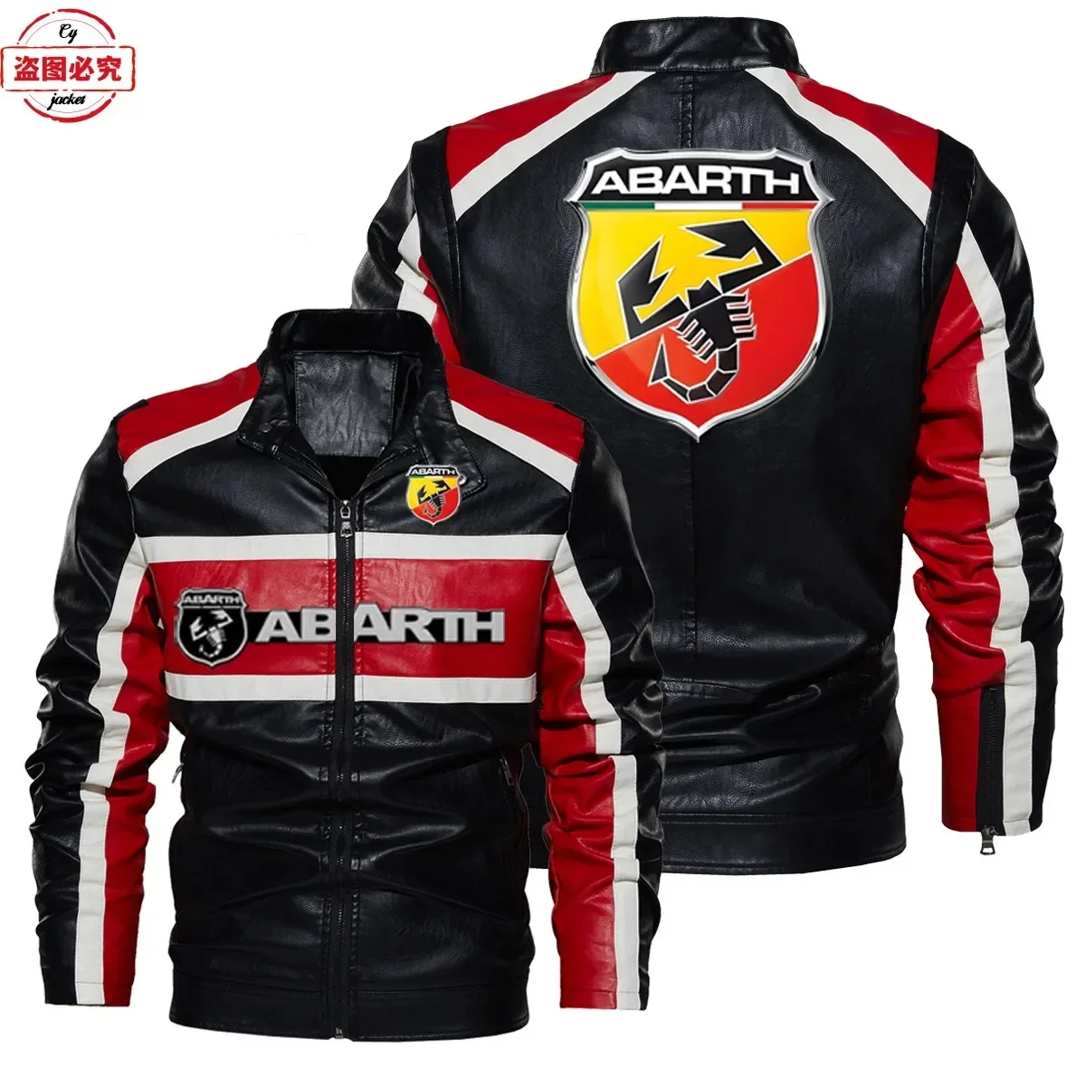 Leather Work For Car - Kurtka skórzana z logo ABARTH, retro