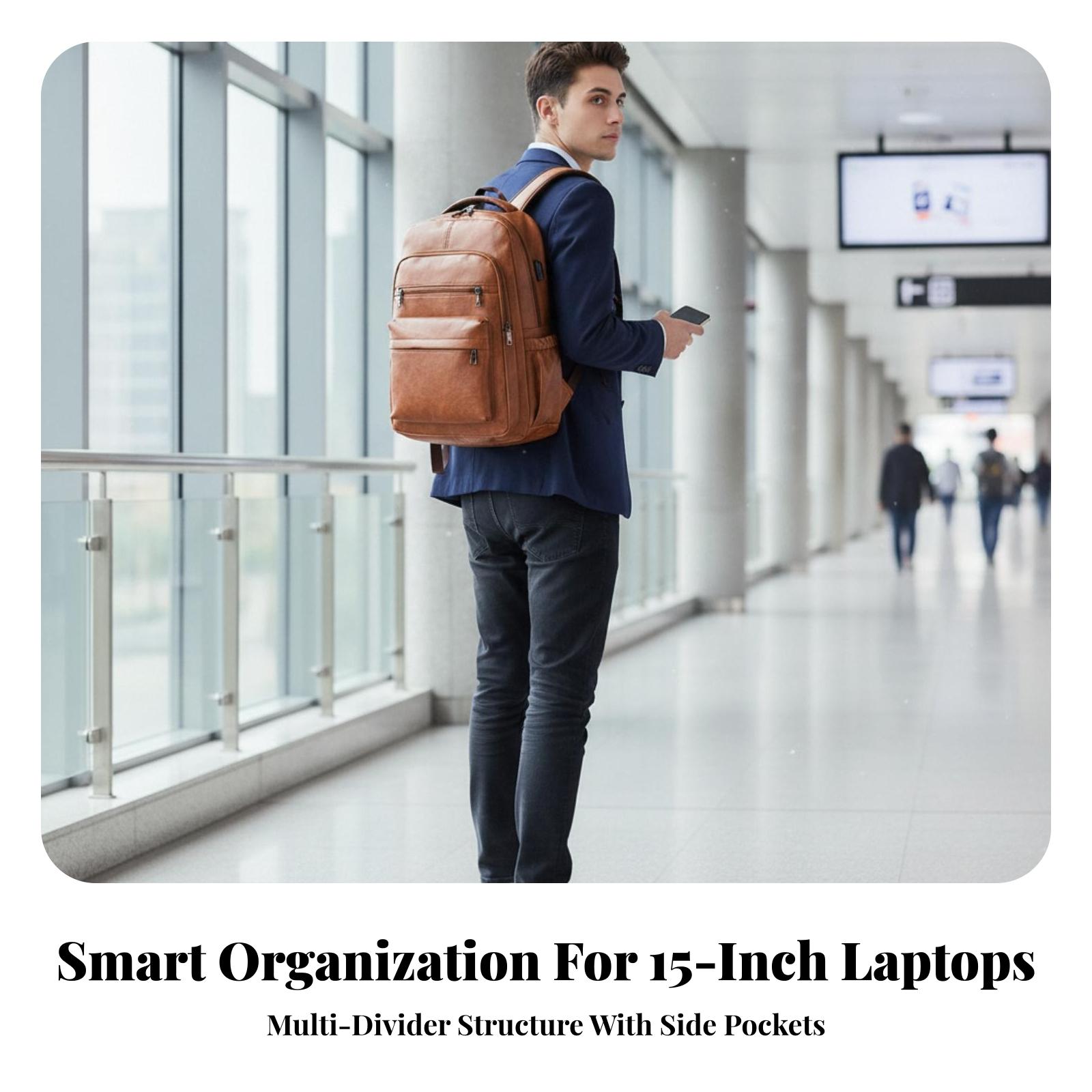 Leather Work Rucksack Mens - Wodoodporny męski plecak z przegrodą na
