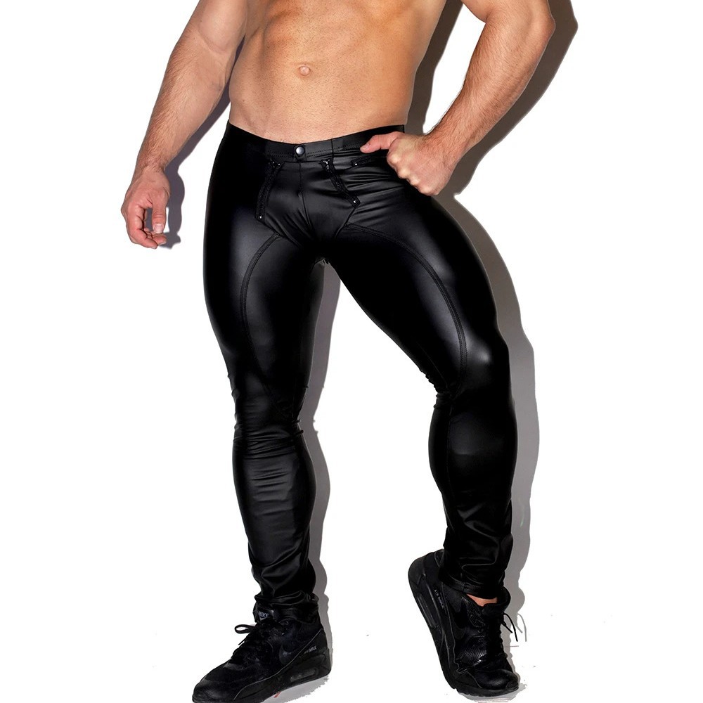 Męskie błyszczące legginsy ze  – Leather Work Pants recenzja i cena