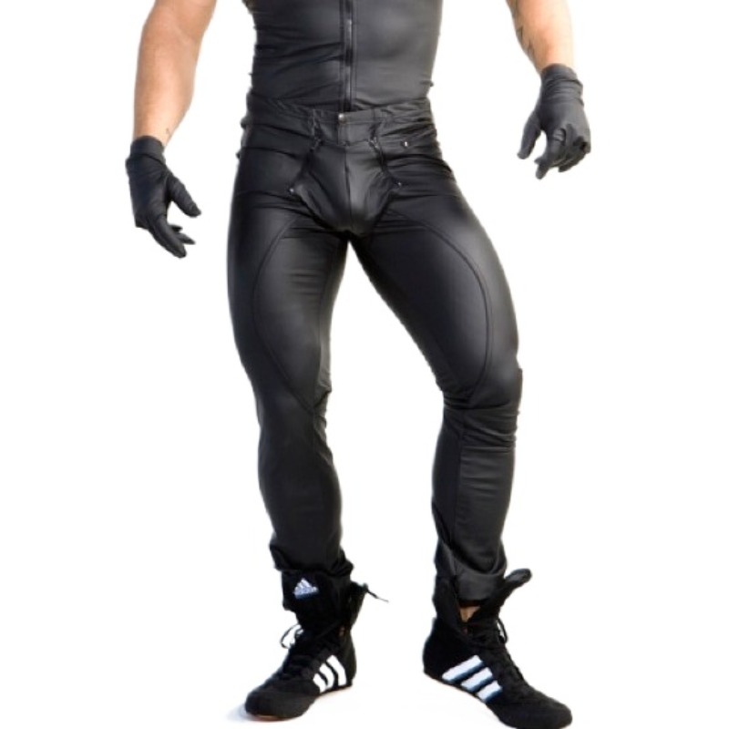 Męskie błyszczące legginsy ze  – Leather Work Pants recenzja i cena