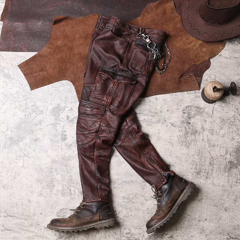 2022 Vintage Brown mężczyźni s – Leather Work Pants recenzja i cena