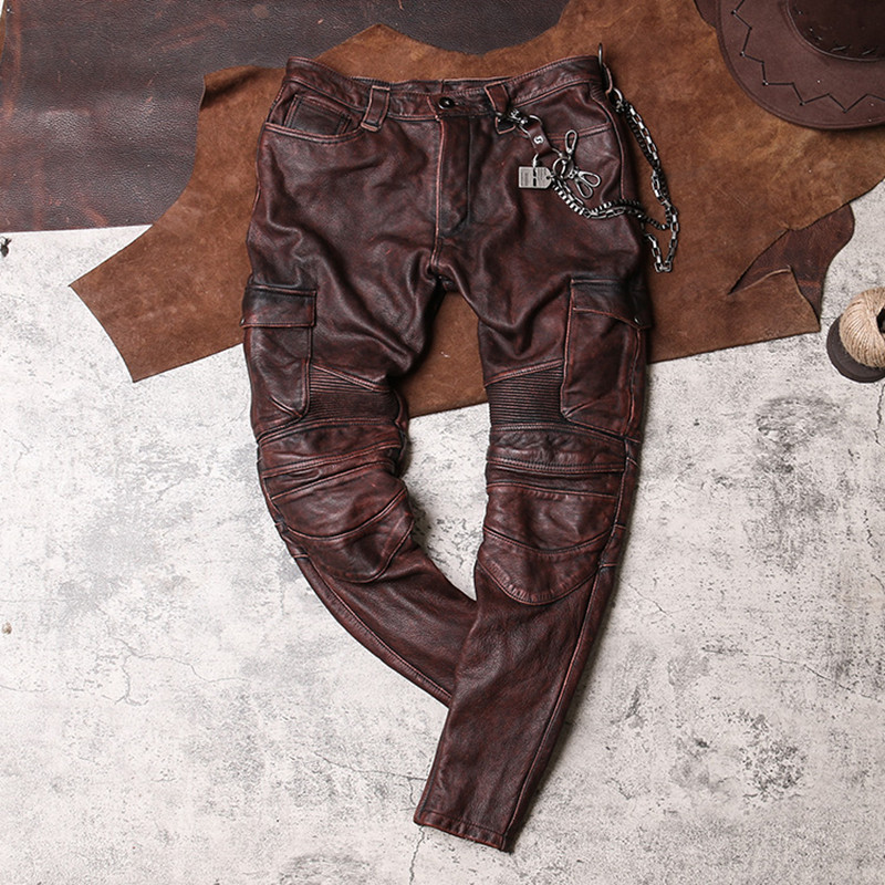 2022 Vintage Brown mężczyźni s – Leather Work Pants recenzja i cena